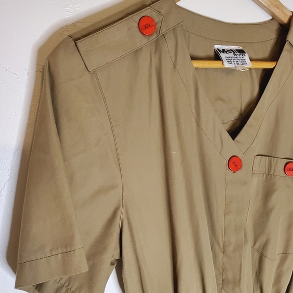 Revolution Muse Army-Influenced Dress with Pocket, Gathered Waist & Red Buttons - Picture 3 of 16